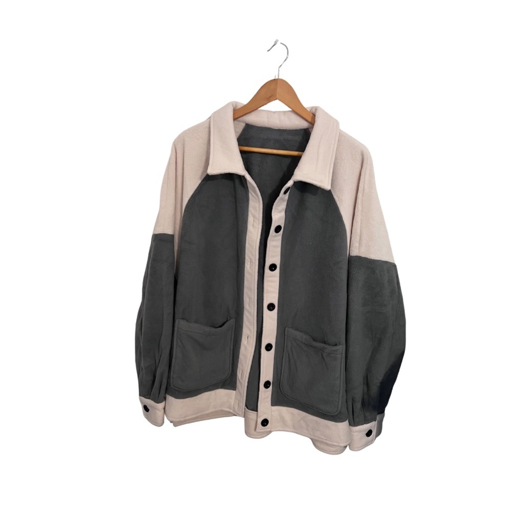 Stylish Women's Shirt Jacket - Cream and Gray